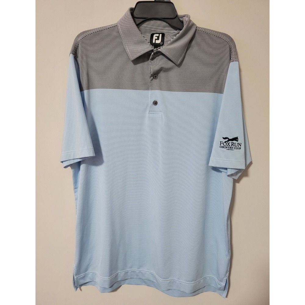 FootJoy Performance Polo Shirt Mens L Blue Gray Striped Colorblock Golf